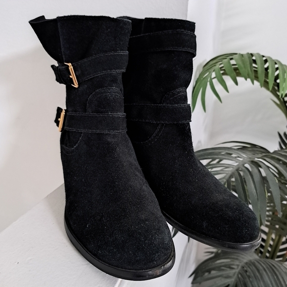 Kate Spade Sabina Boots Black Suede Slouchy Leather Buckles Women's Sz 10.5 - Picture 9 of 12